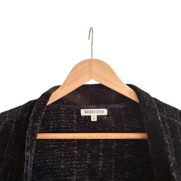 Margeaux & Ellie Chenille Longline Open Cardigan 2X Black Pockets - Picture 2 of 3